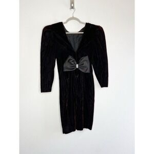 Late Edition Ltd Vintage Dress Prom 80's Velvet Bow Long Sleeve Size 10 Deep Red
